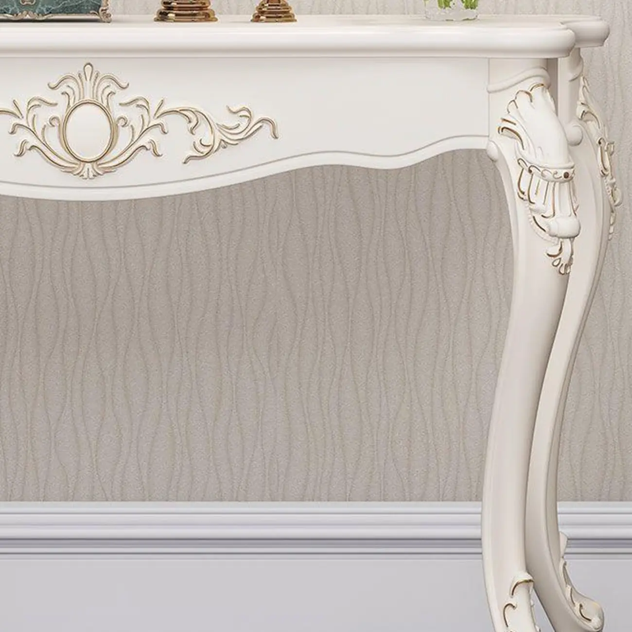 Traditional White Wooden Console Table With Relief Carvings Image - 12 | homeyfad