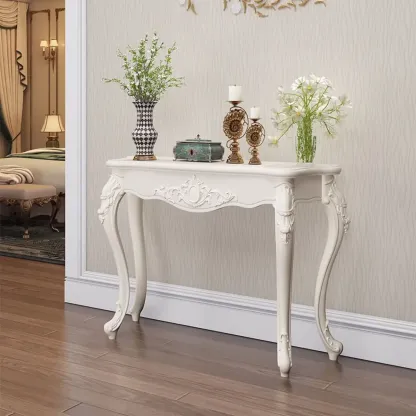 Traditional White Wooden Console Table With Relief Carvings Image - 15