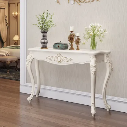 Traditional White Wooden Console Table With Relief Carvings Image - 16