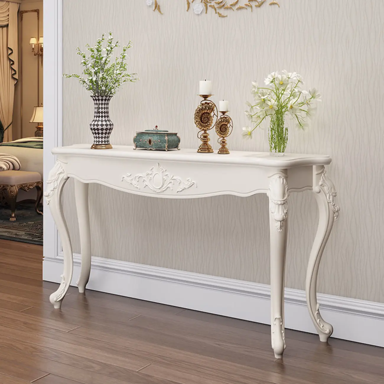 Traditional White Wooden Console Table With Relief Carvings Image - 19 | homeyfad
