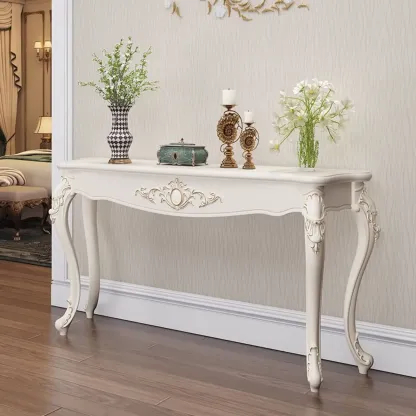 Traditional White Wooden Console Table With Relief Carvings Image - 20