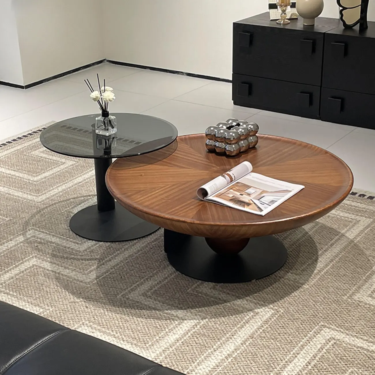 Contemporary Wooden Round Metal Nesting Coffee Table Set Image - 1 | homeyfad