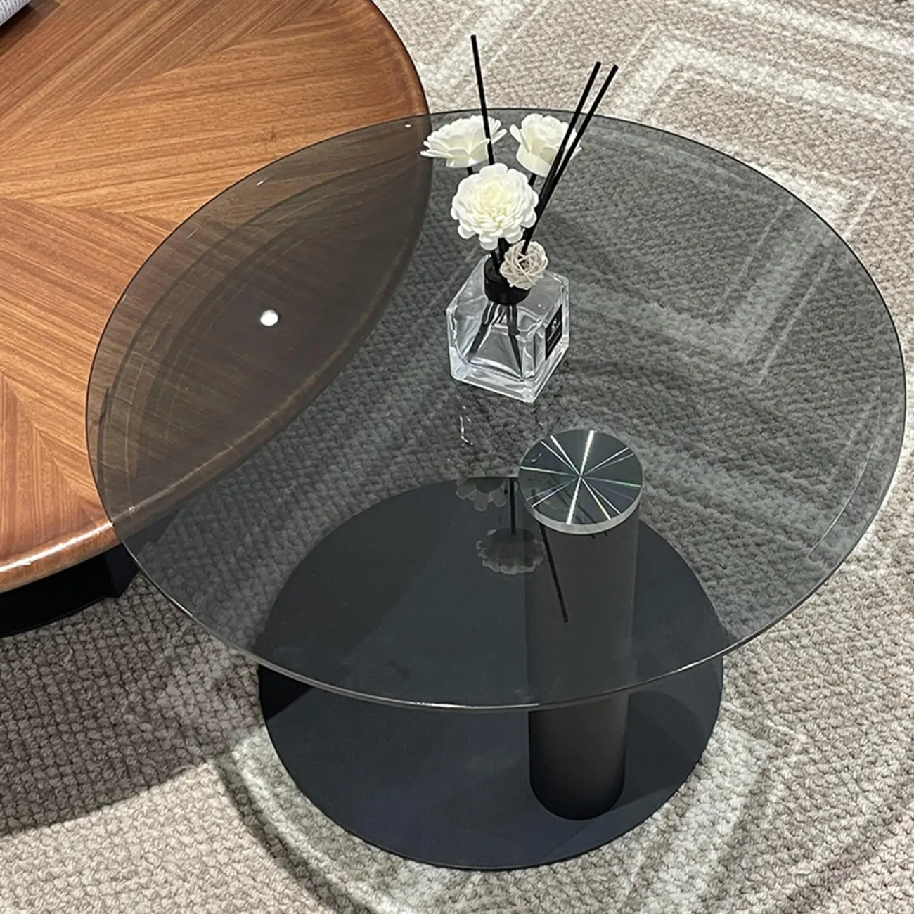 Contemporary Wooden Round Metal Nesting Coffee Table Set Image - 5 | homeyfad