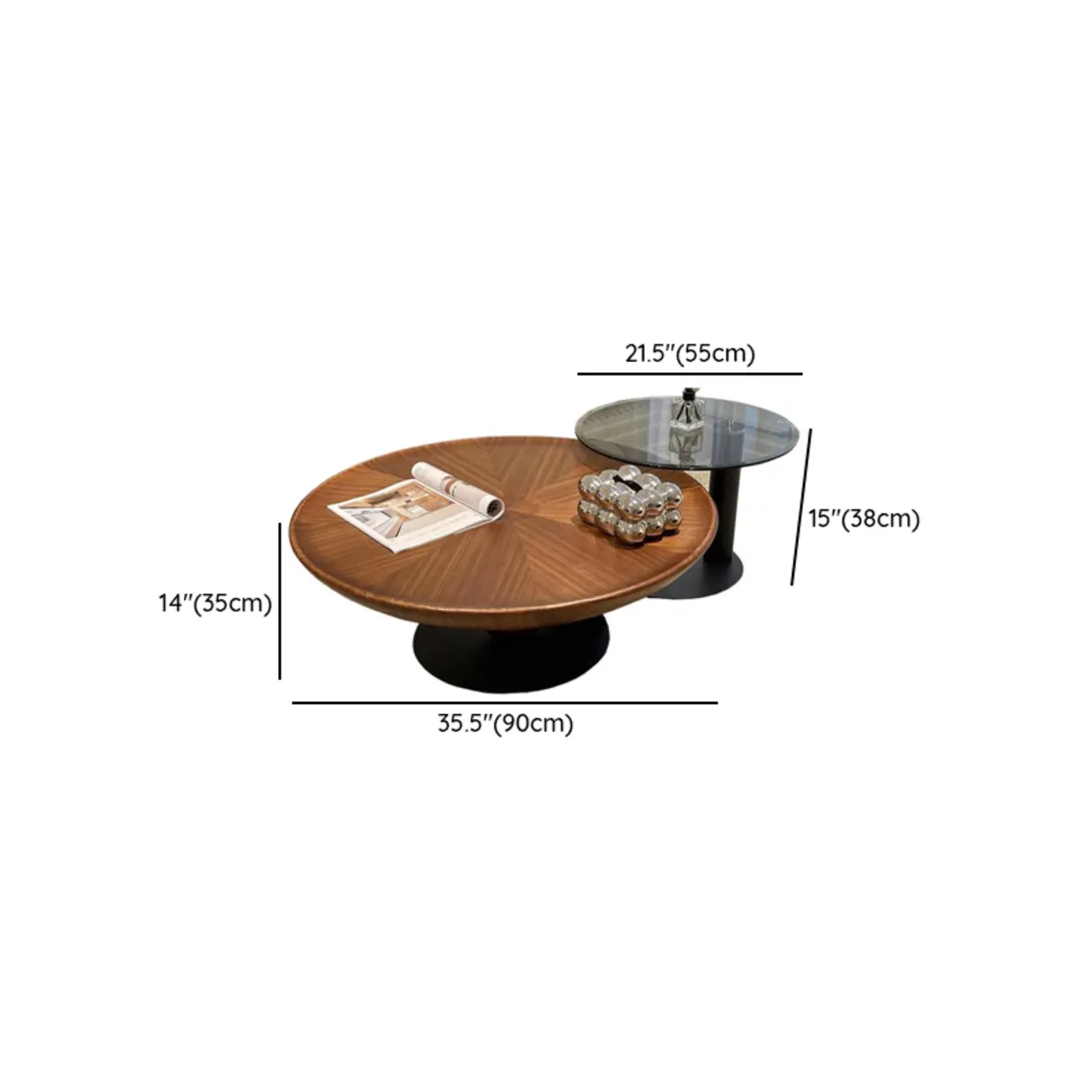 Contemporary Wooden Round Metal Nesting Coffee Table Set #size | homeyfad