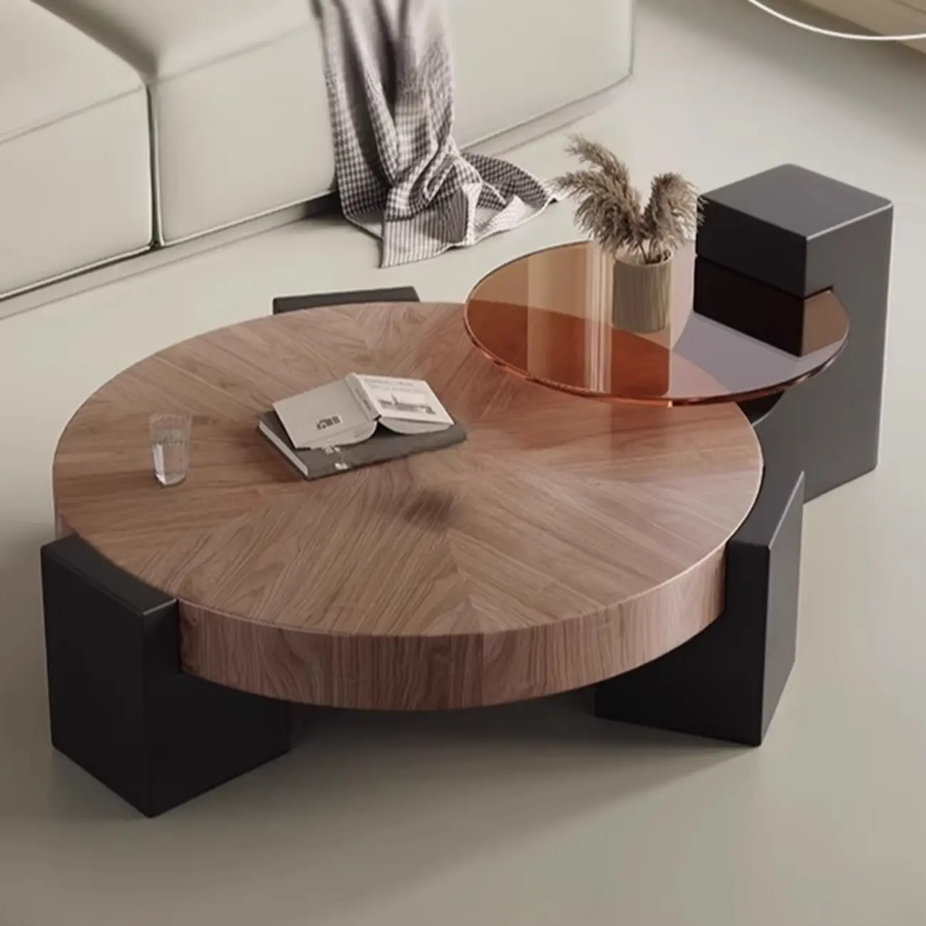 Nesting Living Room Minimalist Round Wood Coffee Table Set Image - 1 | homeyfad