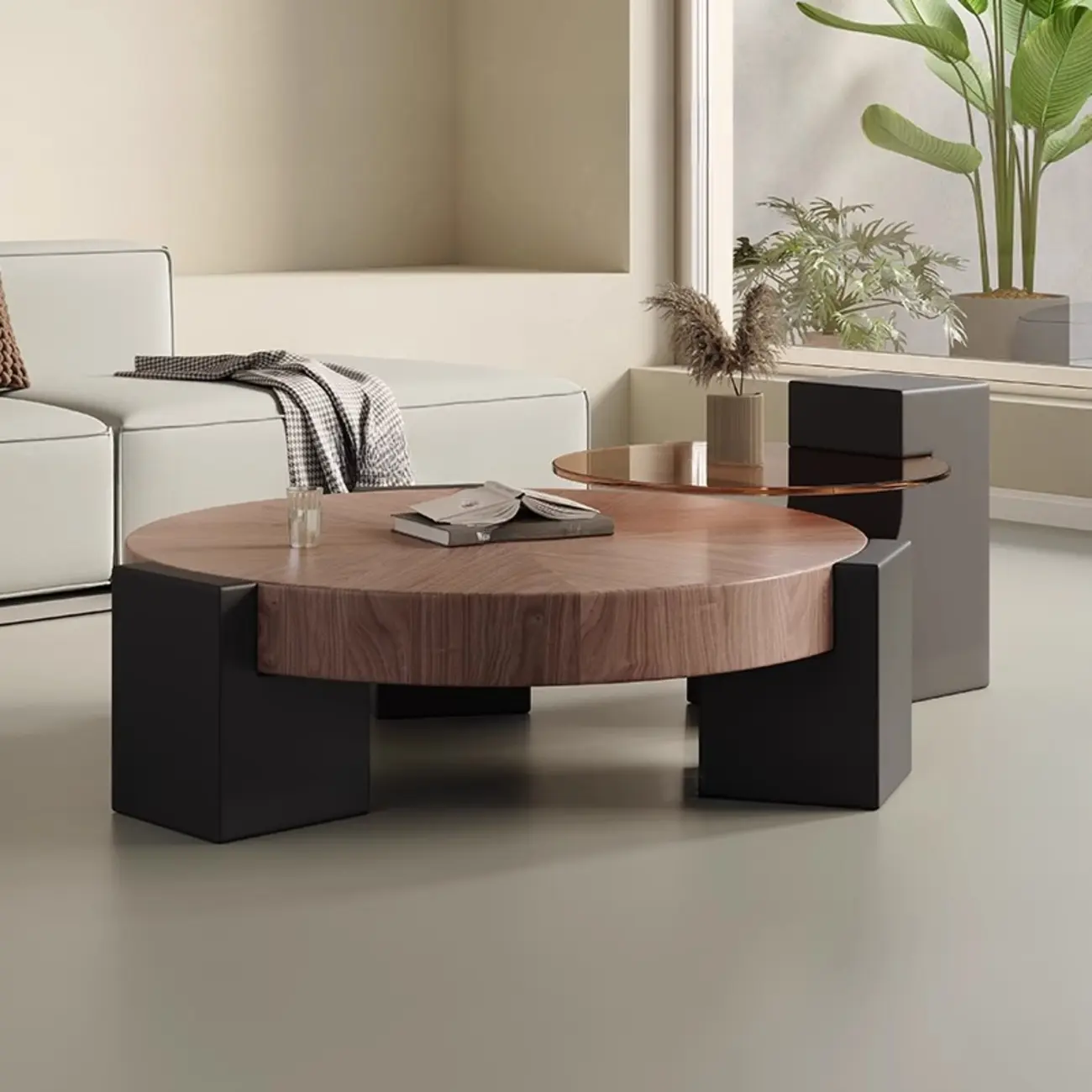 Nesting Living Room Minimalist Round Wood Coffee Table Set Image - 2 | homeyfad