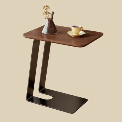 Minimalist Brown Rectangle Ash Wood C-shaped Side Table Image - 3
