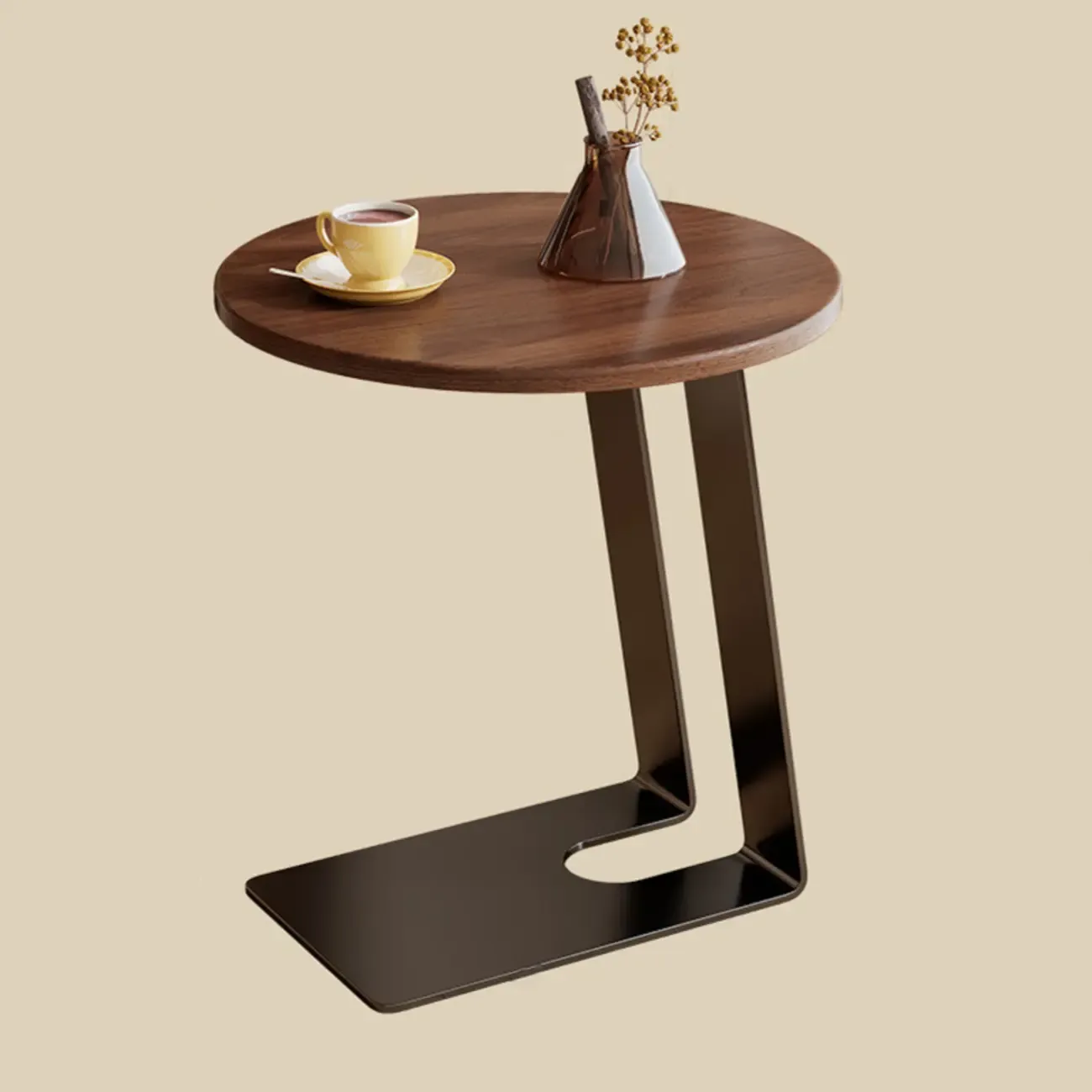 Minimalist Brown Rectangle Ash Wood C-shaped Side Table Image - 4