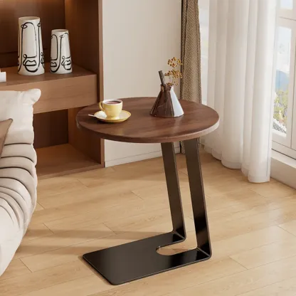 Minimalist Brown Rectangle Ash Wood C-shaped Side Table Image - 6