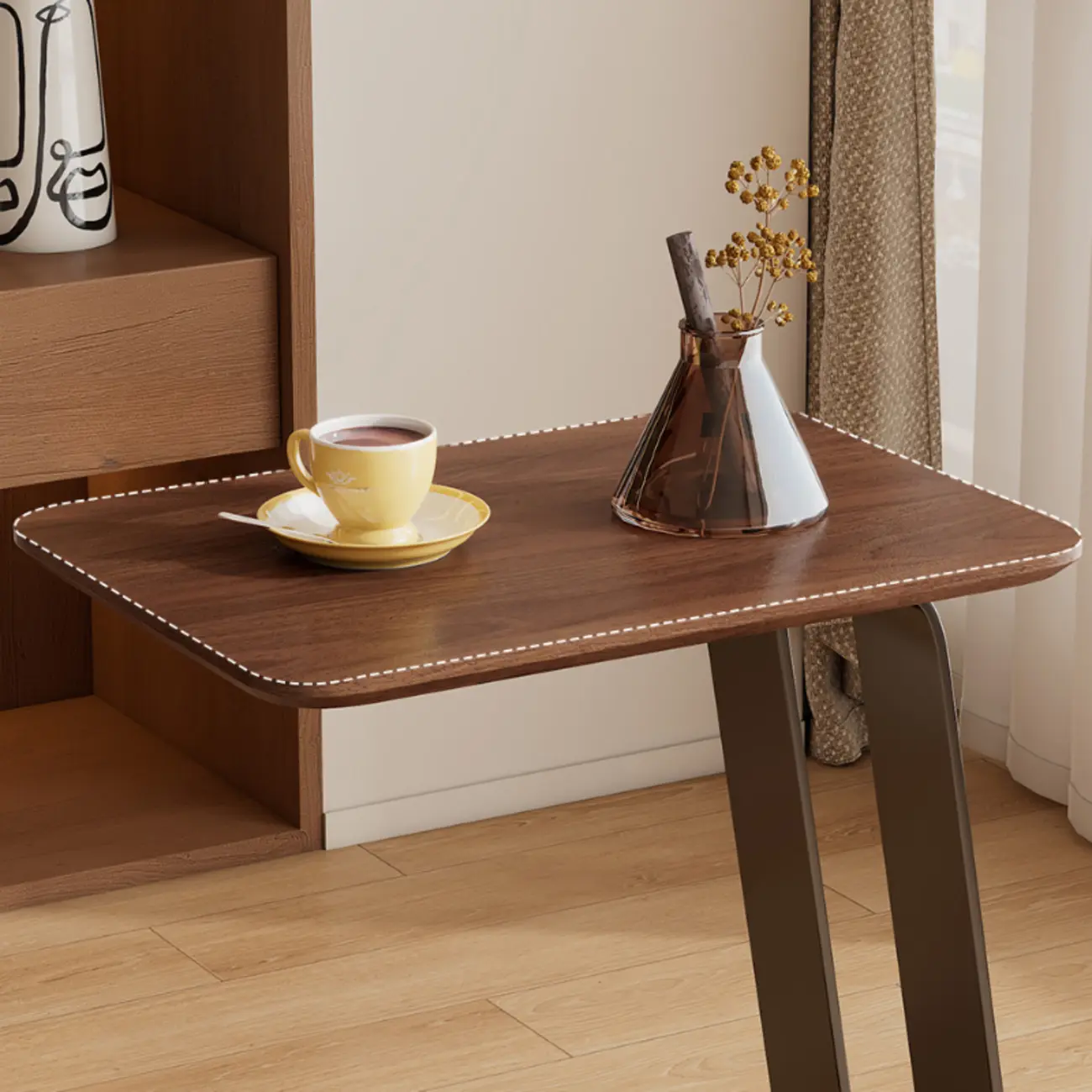 Minimalist Brown Rectangle Ash Wood C-shaped Side Table Image - 8 | homeyfad