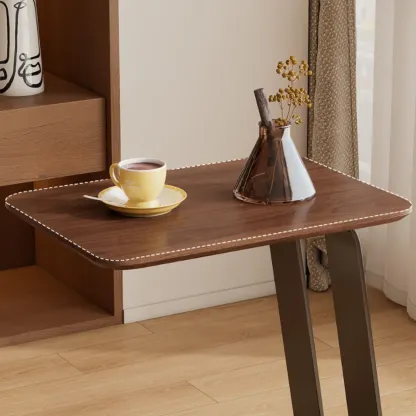 Minimalist Brown Rectangle Ash Wood C-shaped Side Table Image - 8