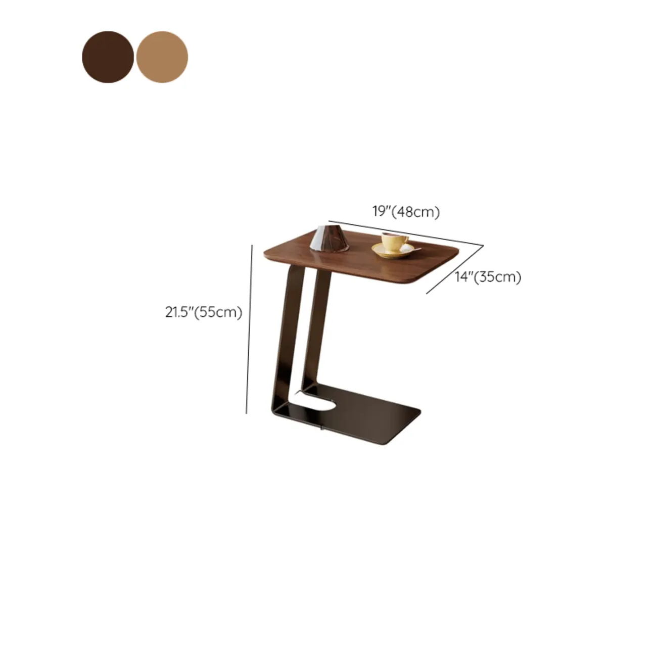 Minimalist Brown Rectangle Ash Wood C-shaped Side Table #size | homeyfad