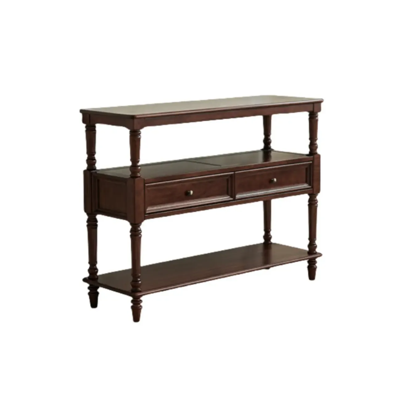 Vintage Solid Wood3-tier Console Table With Drawers Image - 2