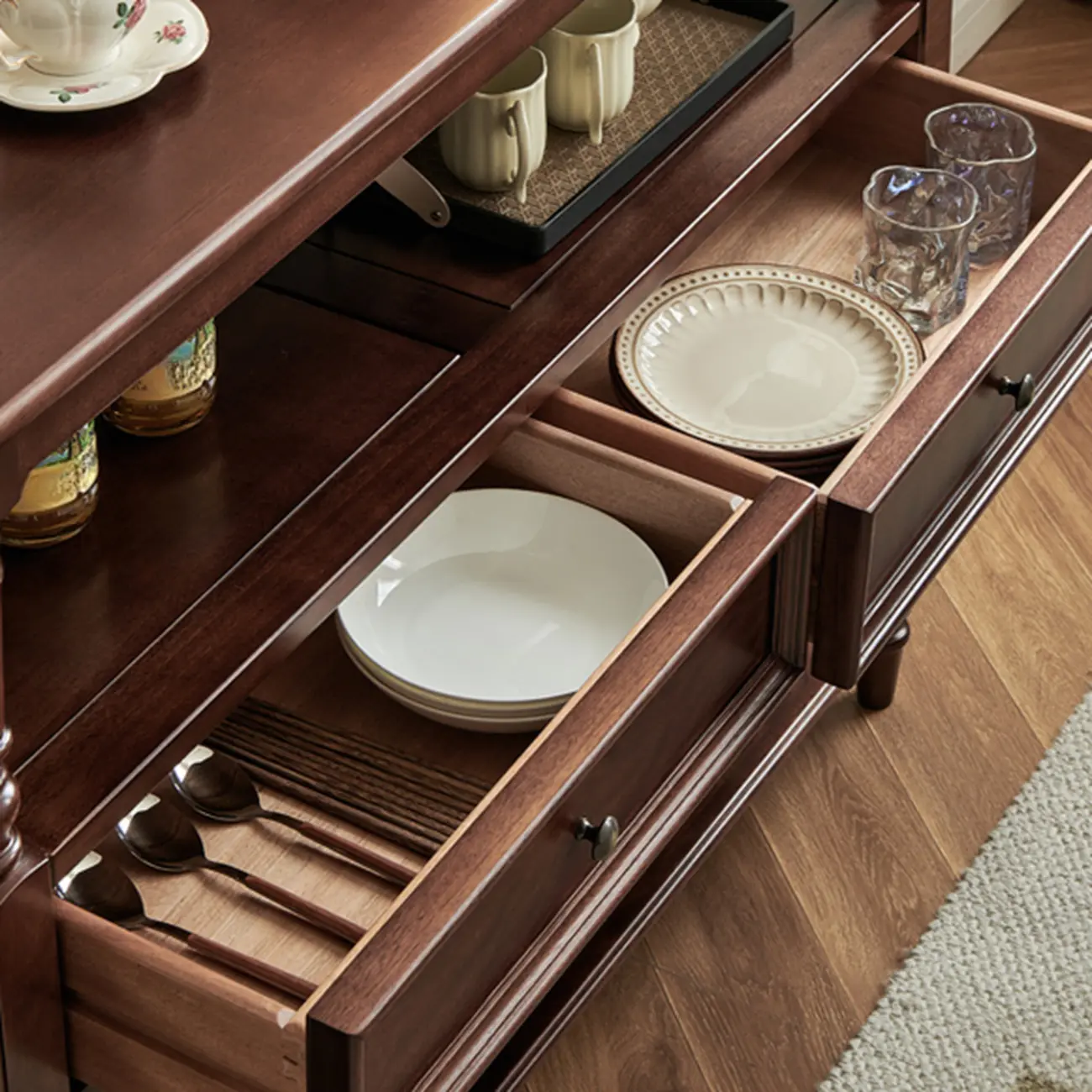 Vintage Solid Wood3-tier Console Table With Drawers Image - 6 | homeyfad