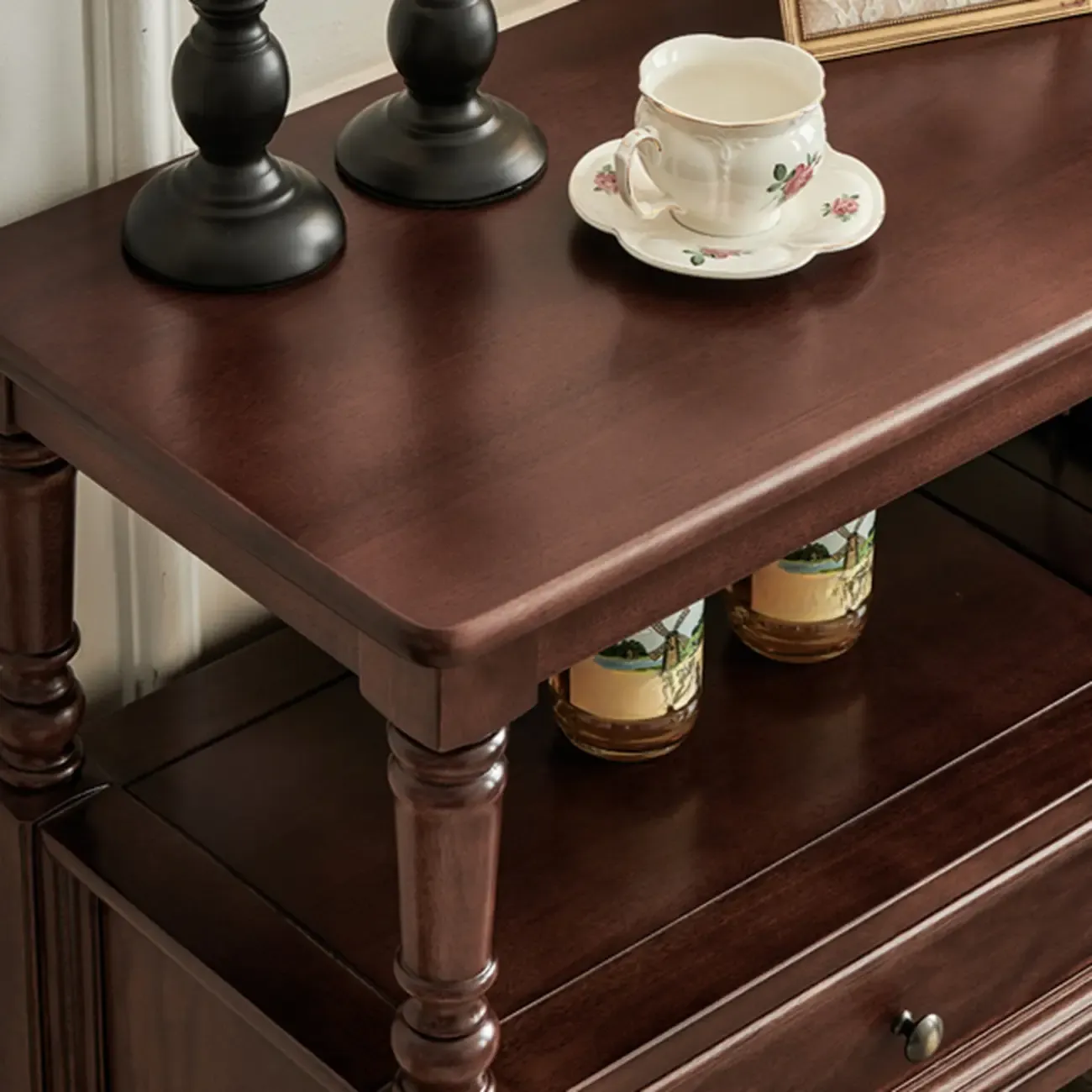 Vintage Solid Wood3-tier Console Table With Drawers Image - 8