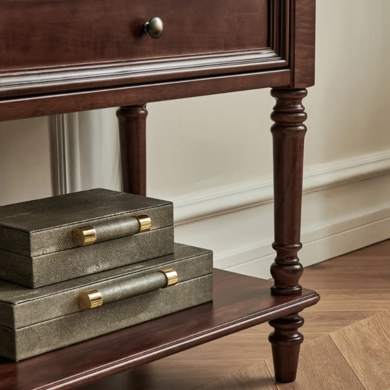 Vintage Solid Wood3-tier Console Table With Drawers Image - 9 | homeyfad