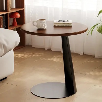 Modern Brown Ash Wood Round Chairside C Shaped Table Image - 2