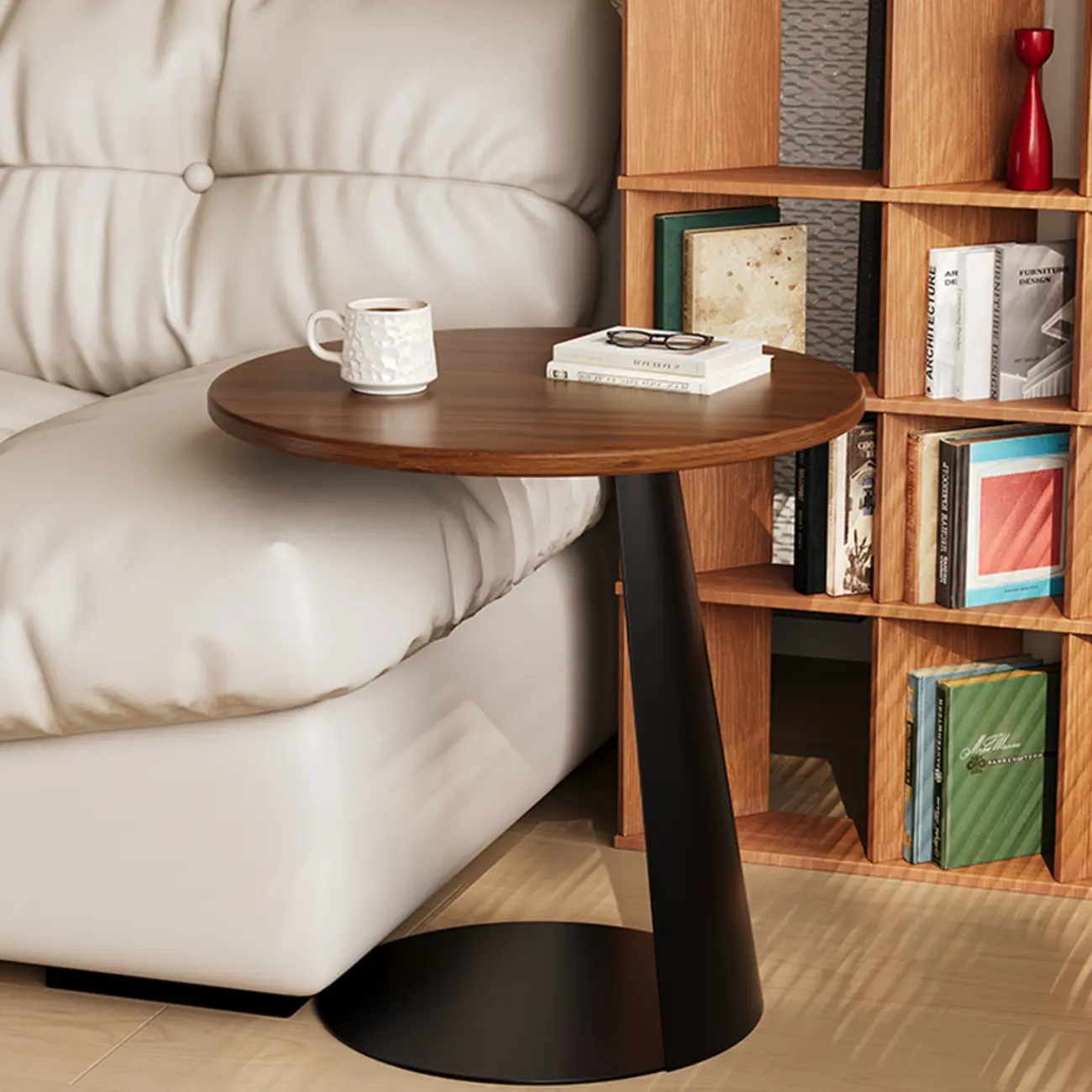 Modern Brown Ash Wood Round Chairside C Shaped Table Image - 1 | homeyfad