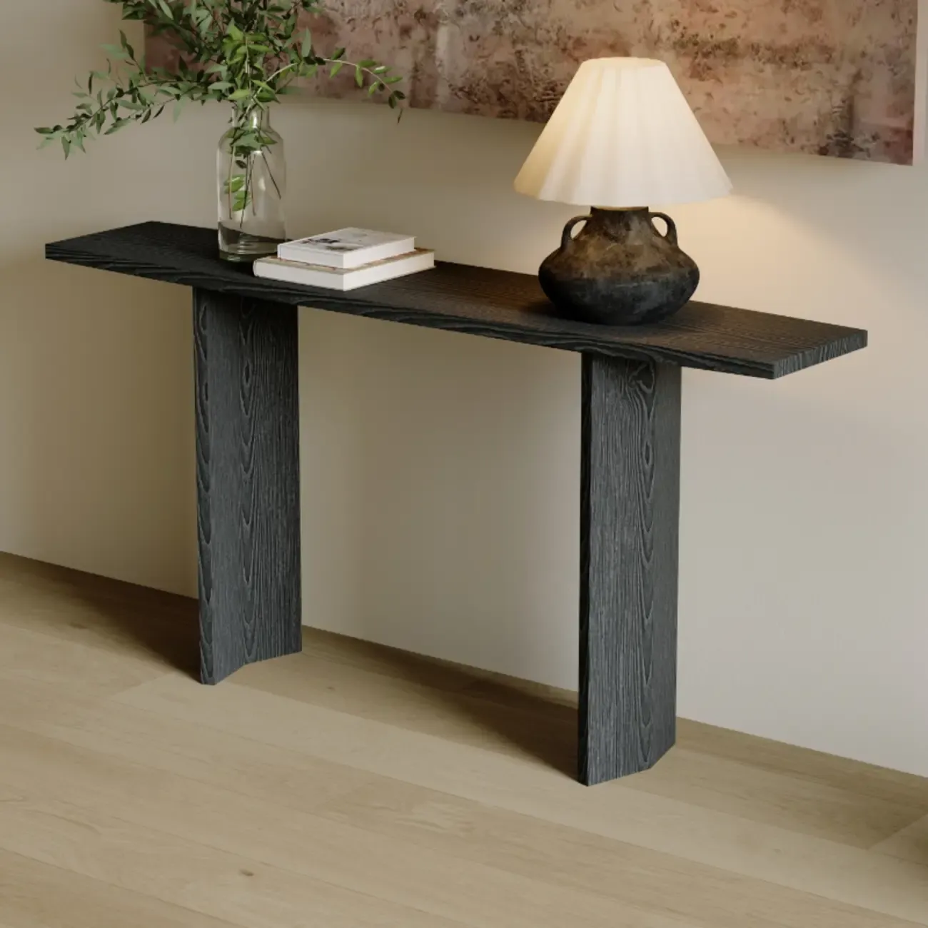 Minimalist Pine Wood Black Entryway Console Table Image - 1