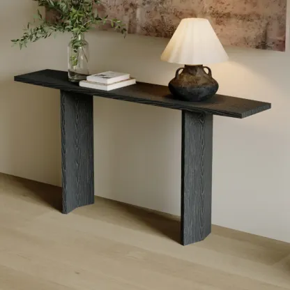 Minimalist Pine Wood Black Entryway Console Table Image - 1