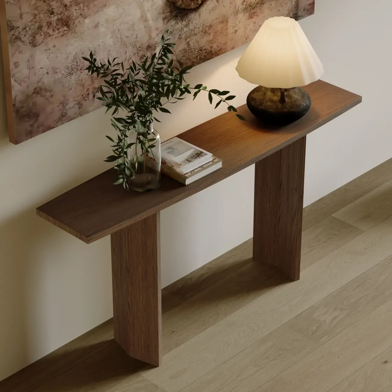 Minimalist Pine Wood Black Entryway Console Table Image - 2