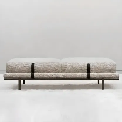 Scandinavian Grey Metal Upholstered Bedroom Bench Image - 1