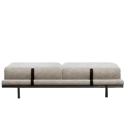 Scandinavian Grey Metal Upholstered Bedroom Bench Image - 2