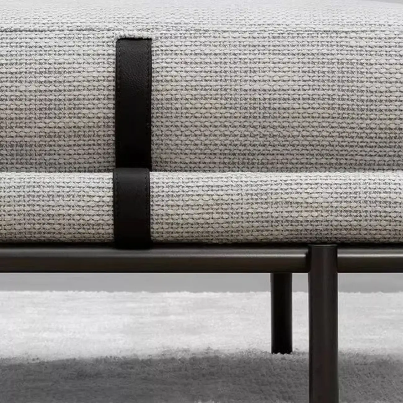 Scandinavian Grey Metal Upholstered Bedroom Bench Image - 4 | homeyfad