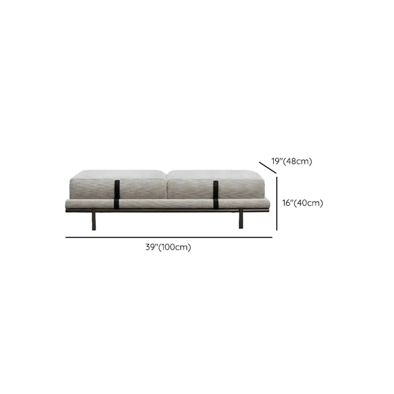 Scandinavian Grey Metal Upholstered Bedroom Bench #size | homeyfad