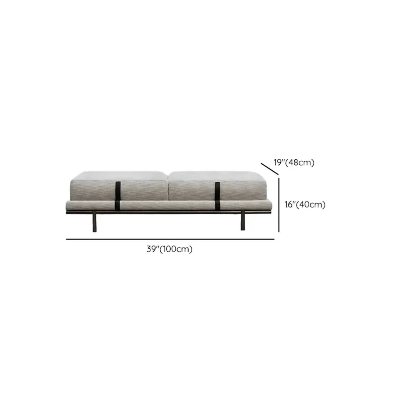 Scandinavian Grey Metal Upholstered Bedroom Bench #size
