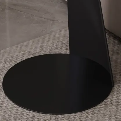 Black Minimalist Round Wood Steel C Shaped Side Table Image - 6