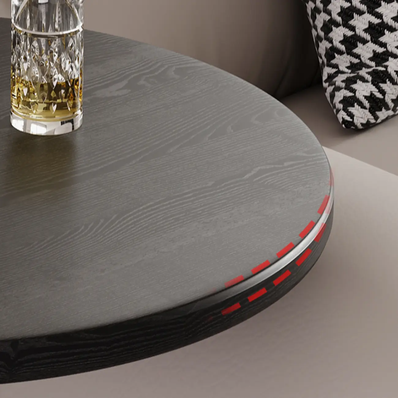 Black Minimalist Round Wood Steel C Shaped Side Table Image - 7 | homeyfad