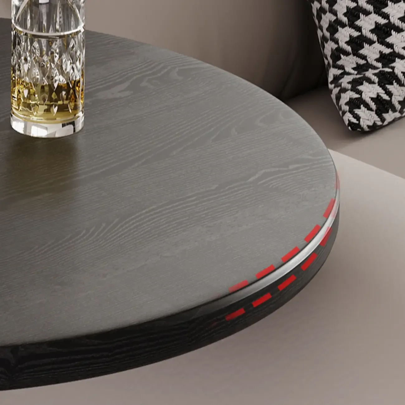 Black Minimalist Round Wood Steel C Shaped Side Table Image - 7