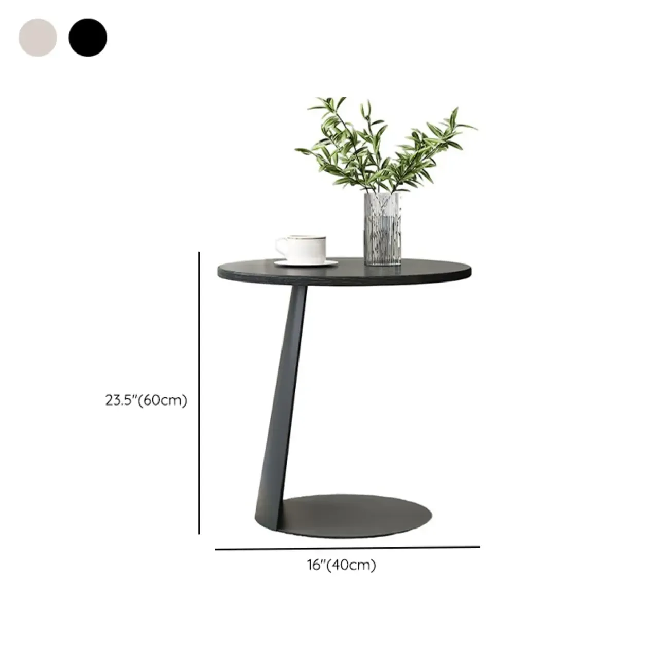 Black Minimalist Round Wood Steel C Shaped Side Table Image - 9