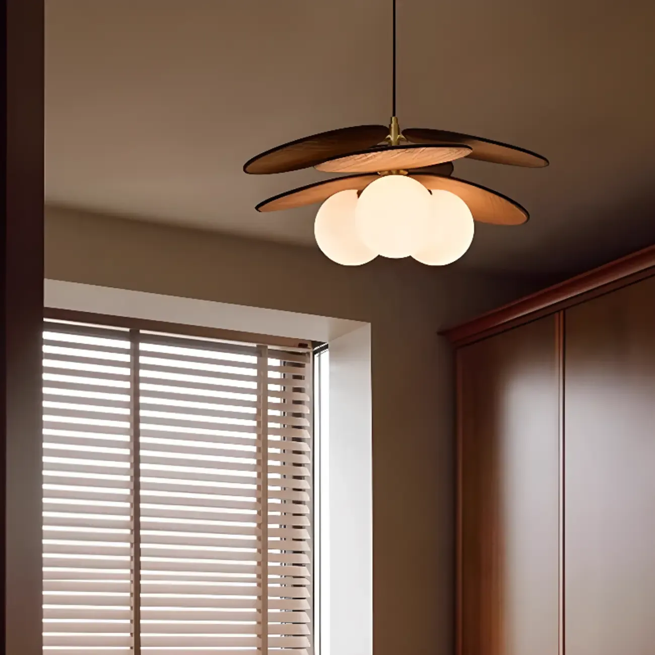 Mid Century Modern Walnut Glass Kitchen Pendant Light Image - 1