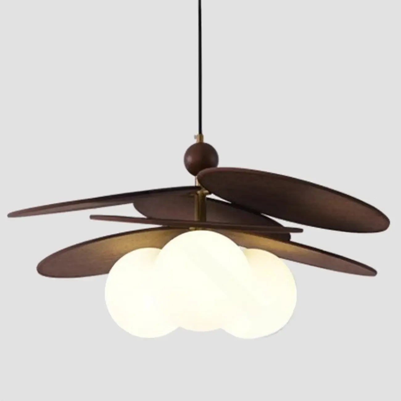 Mid Century Modern Walnut Glass Kitchen Pendant Light Image - 2