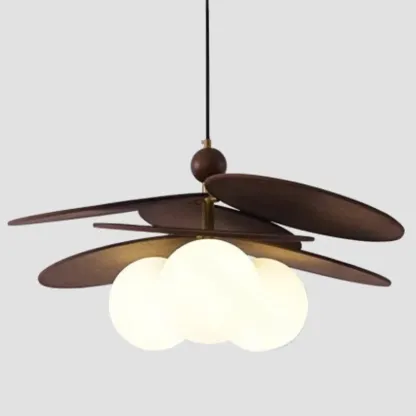 Mid Century Modern Walnut Glass Kitchen Pendant Light Image - 2