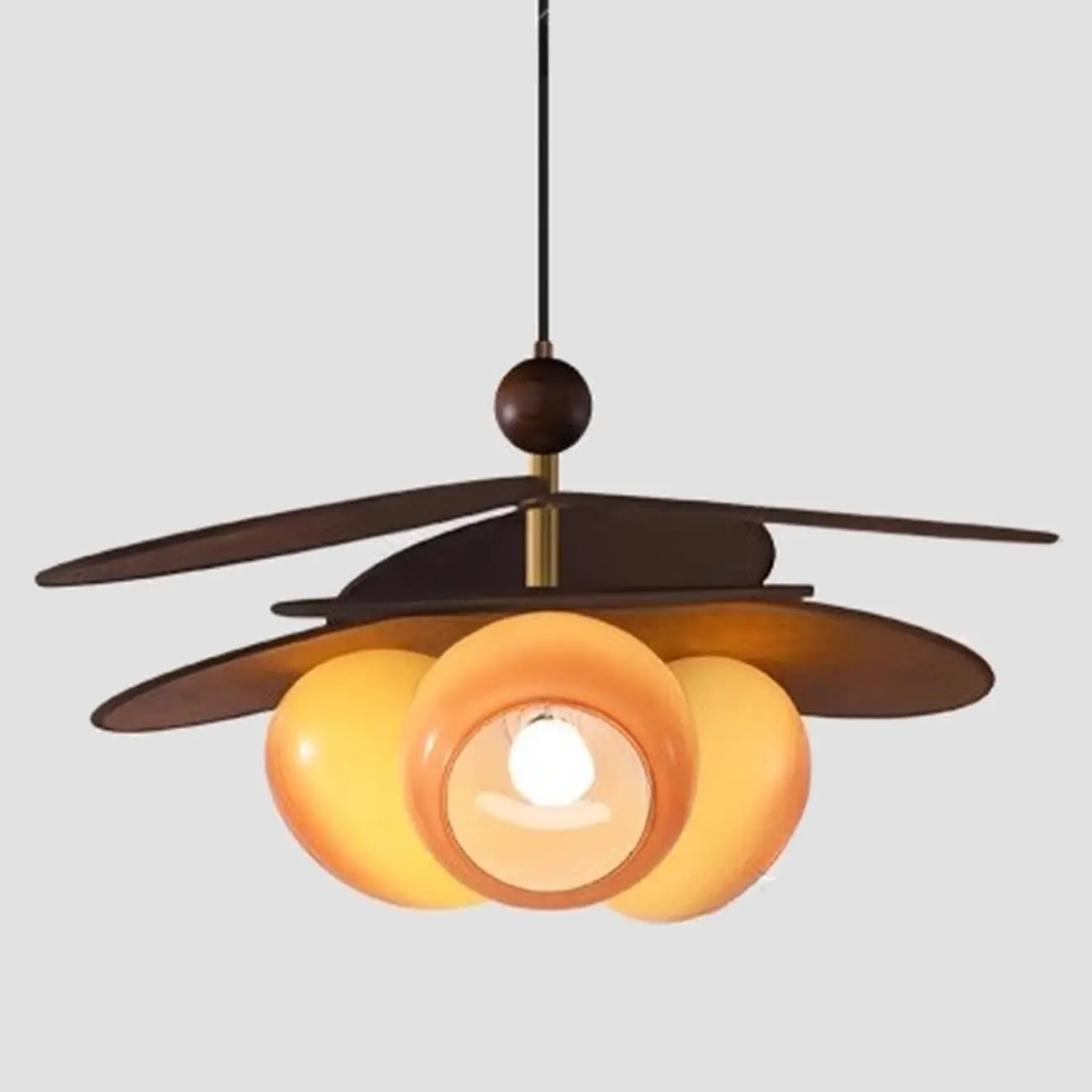 Mid Century Modern Walnut Glass Kitchen Pendant Light Image - 3 | homeyfad