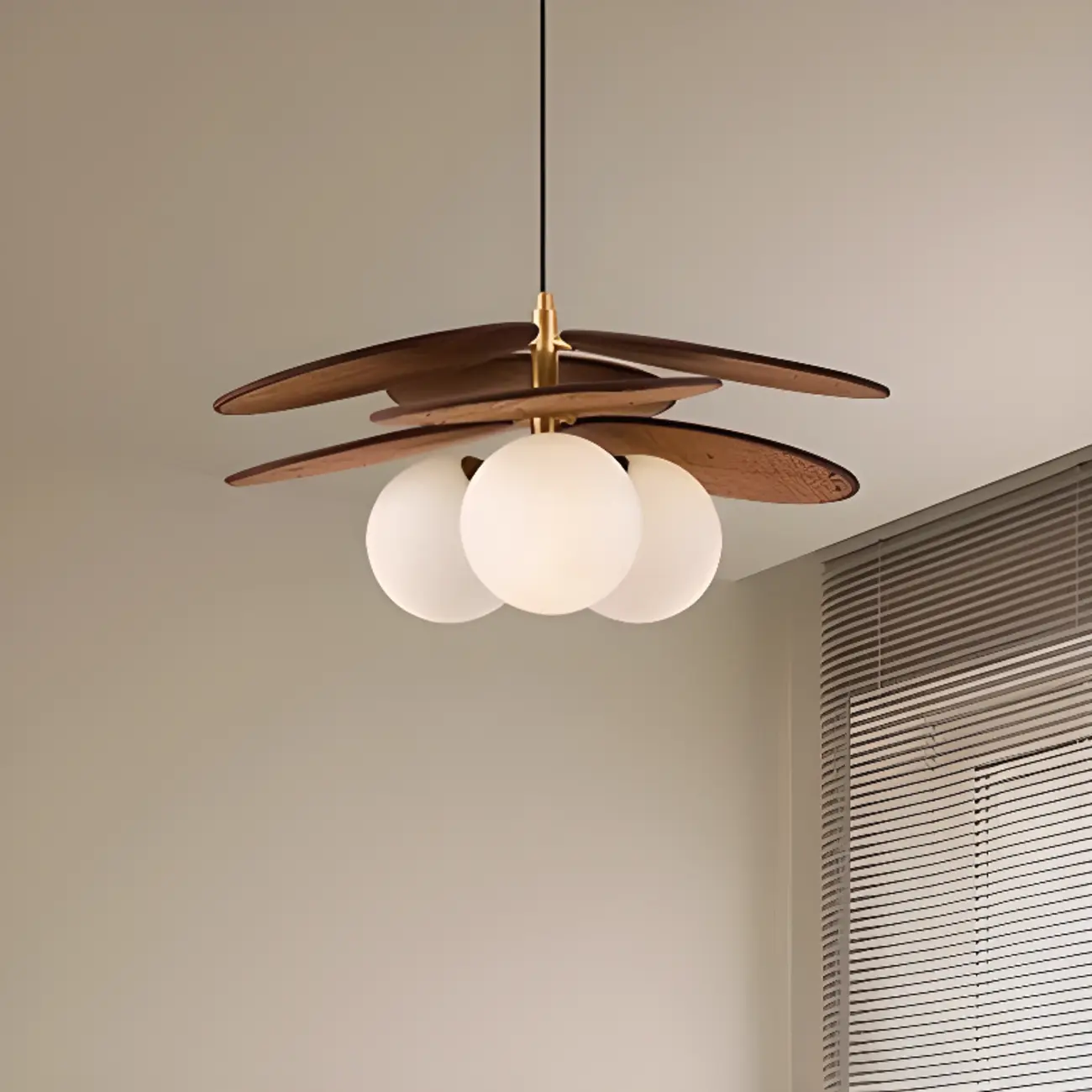 Mid Century Modern Walnut Glass Kitchen Pendant Light Image - 4 | homeyfad