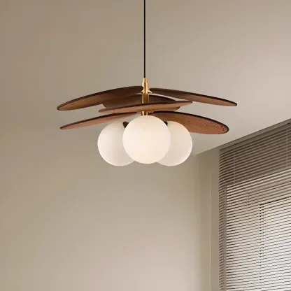 Mid Century Modern Walnut Glass Kitchen Pendant Light Image - 4
