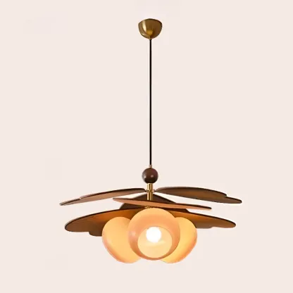 Mid Century Modern Walnut Glass Kitchen Pendant Light Image - 5