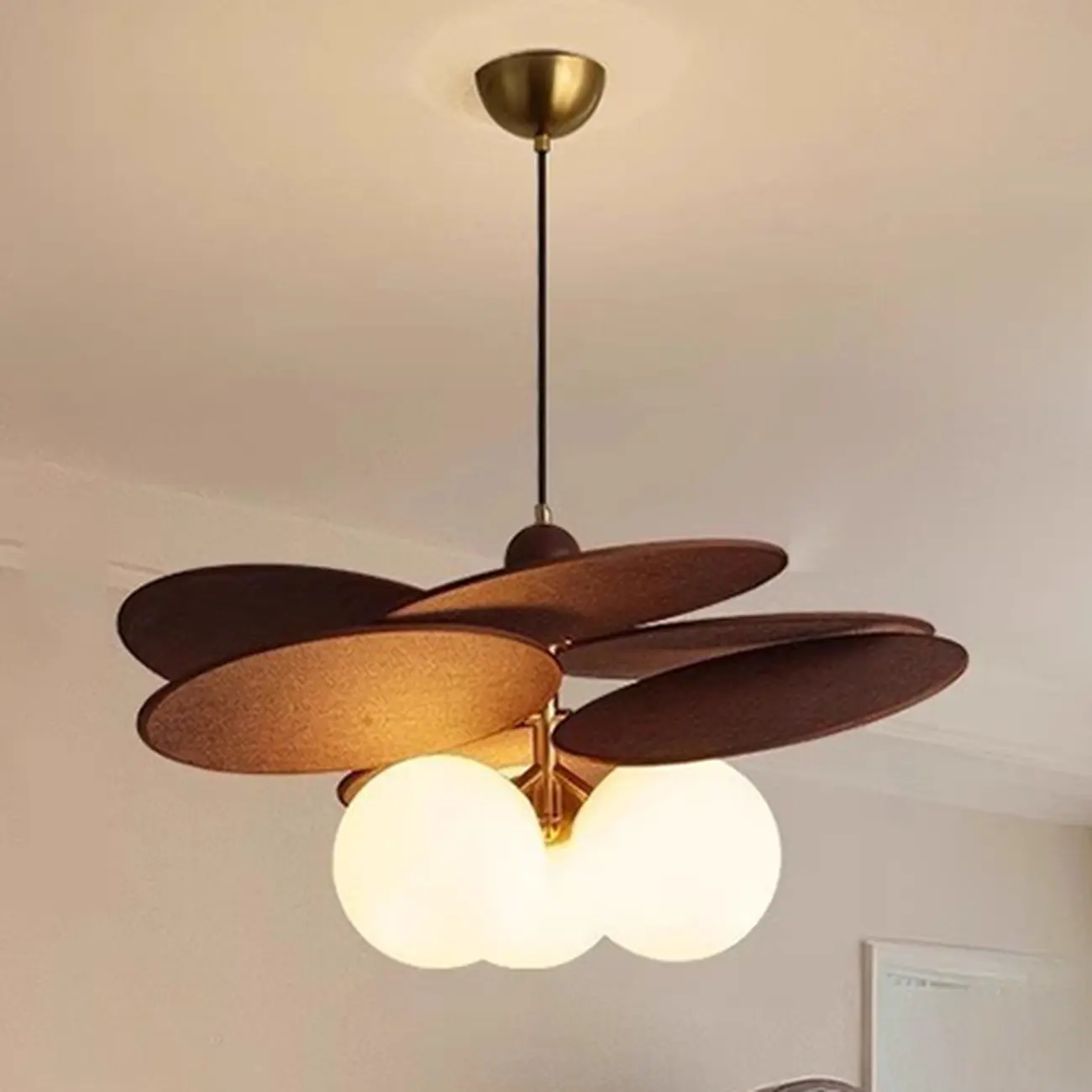 Mid Century Modern Walnut Glass Kitchen Pendant Light Image - 6 | homeyfad