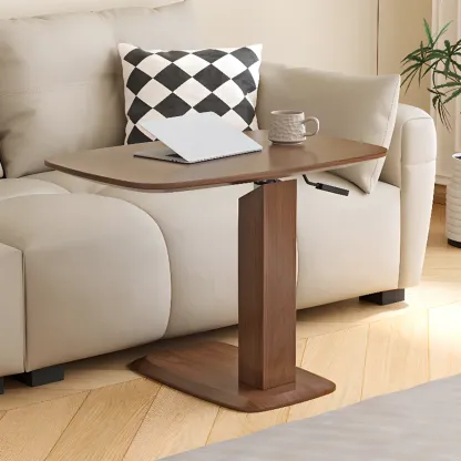 Adjustable Height Walnut Wood C Table for Living Room Image - 1