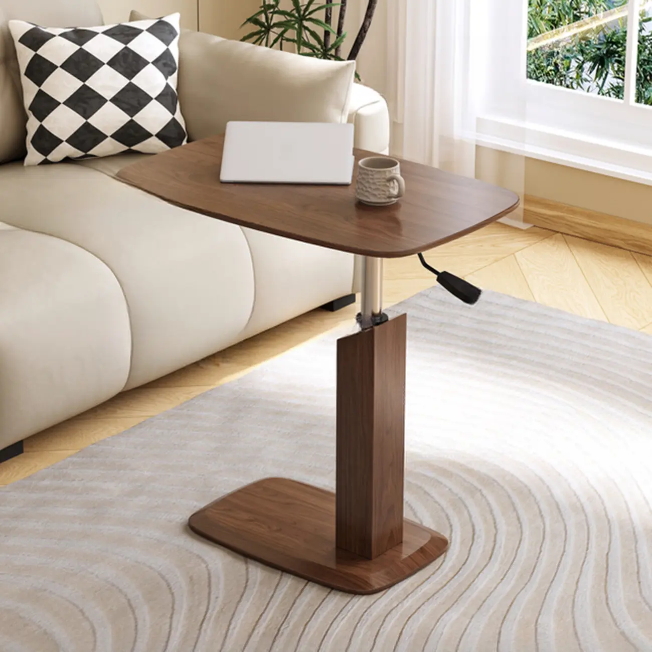 Adjustable Height Walnut Wood C Table for Living Room Image - 2 | homeyfad