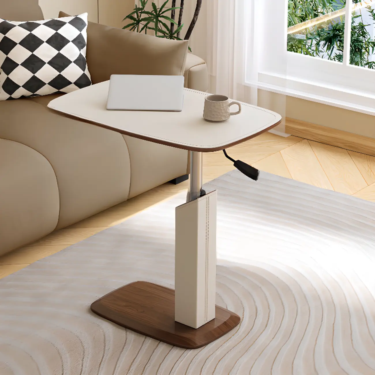 Adjustable Height Walnut Wood C Table for Living Room Image - 3 | homeyfad