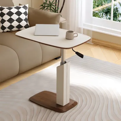 Adjustable Height Walnut Wood C Table for Living Room Image - 3