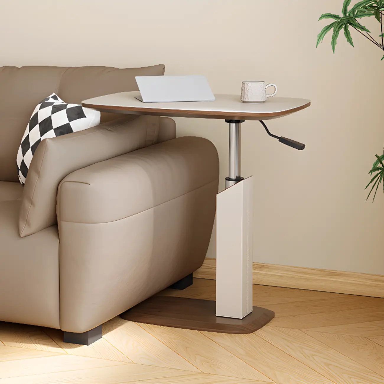 Adjustable Height Walnut Wood C Table for Living Room Image - 4 | homeyfad