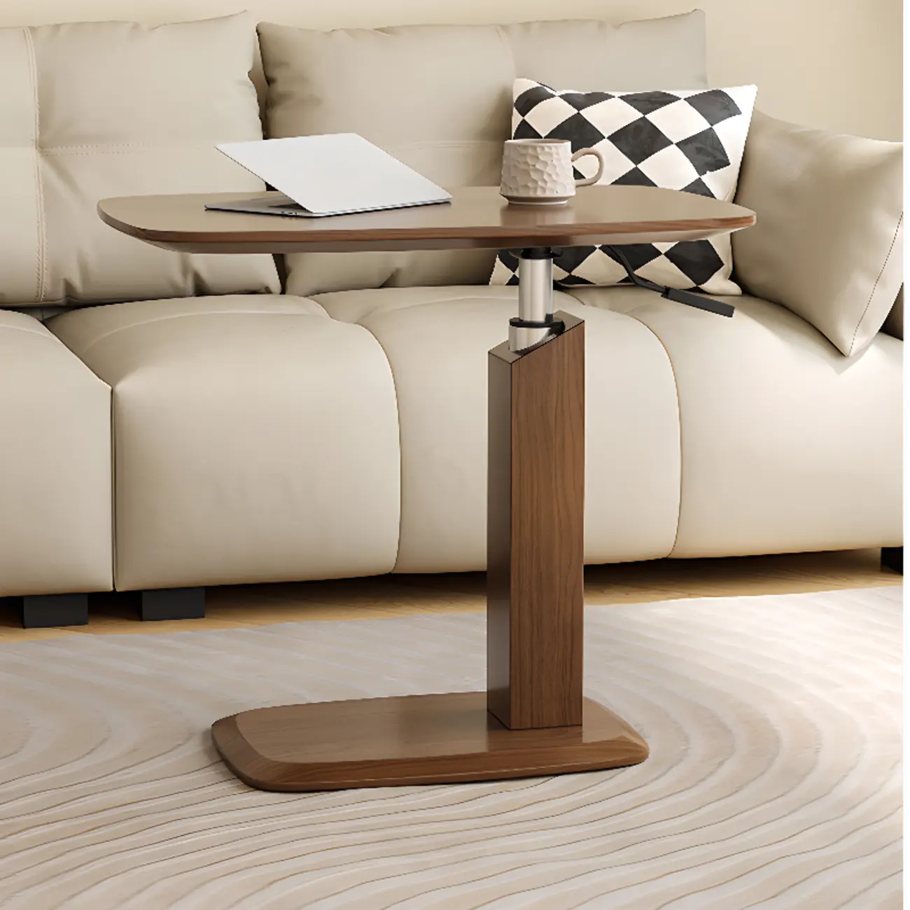 Adjustable Height Walnut Wood C Table for Living Room Image - 5 | homeyfad