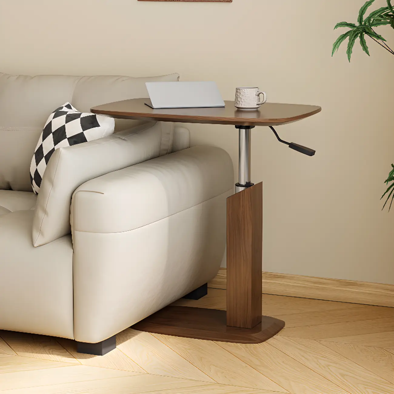 Adjustable Height Walnut Wood C Table for Living Room Image - 6 | homeyfad