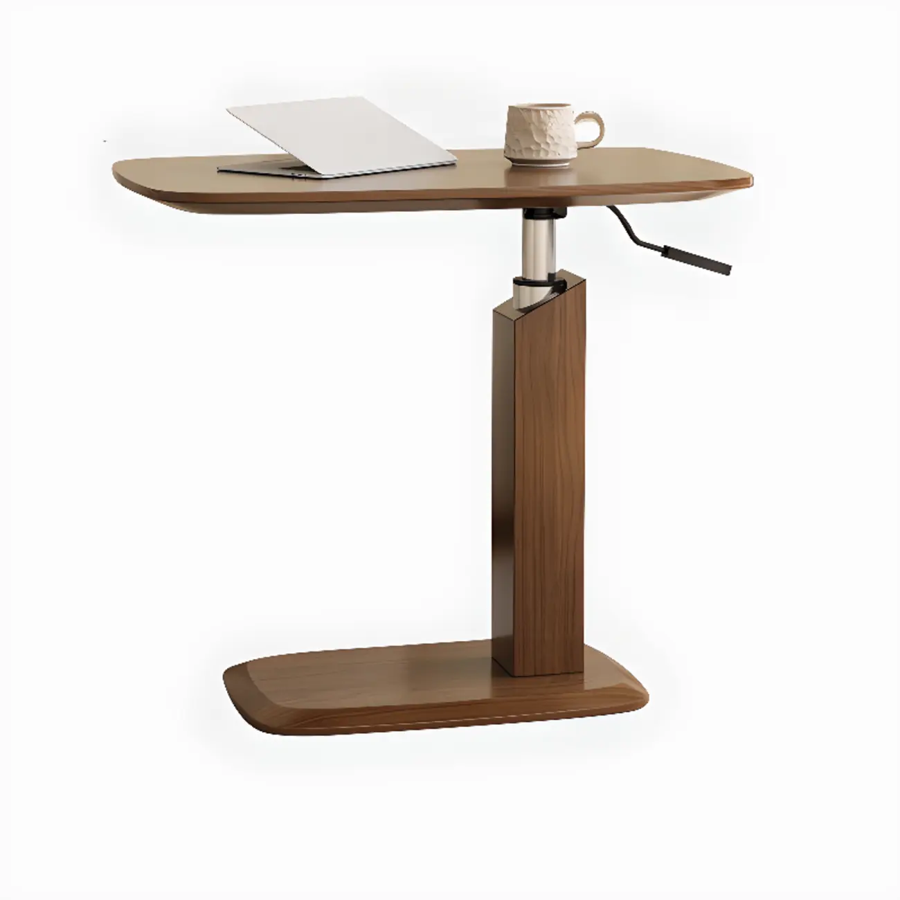 Adjustable Height Walnut Wood C Table for Living Room Image - 7 | homeyfad